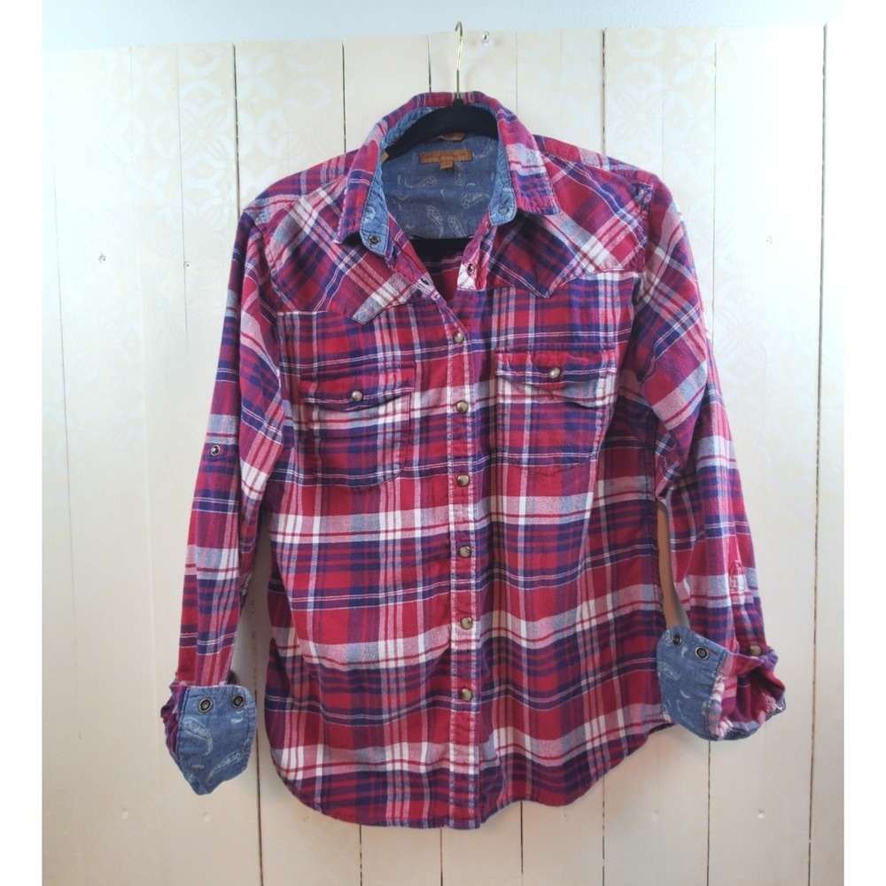 Jacks Girlfriend Womens Red Plaid Western Snap Button Down Shirt Paisley M